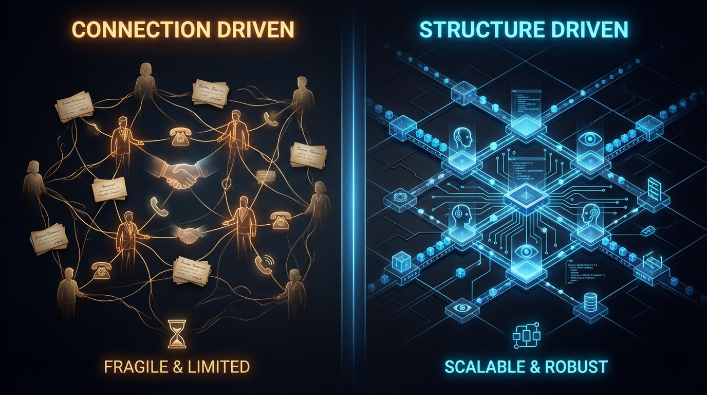 人脈型ビジネス vs 構造型ビジネスの対比